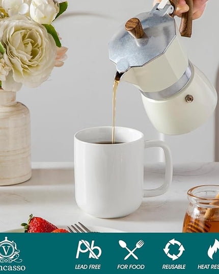 vancasso Porcelain Coffee Mugs Set, 12 oz Ceramic Coffee Cups for Latte Hot Tea Cappuccino Cocoa Milk Cups Set of 6, Dishwasher & Microwave Safe, White