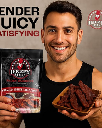 Jerzey Jerky Smoky Barbecue Brisket Jerky 2.5oz (2 Pack) – High Protein, Gluten Free and Healthy Beef Snacks with Rich, Authentic Flavor