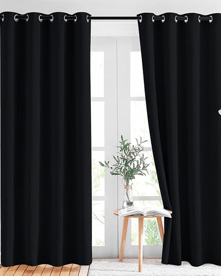 NICETOWN Black Out Curtains for Bedroom 84 inches Long - Light Reducing Thermal Insulated Solid Grommet Curtains/Panels/Drapes for Living Room (Set of 2, W52 x L84)