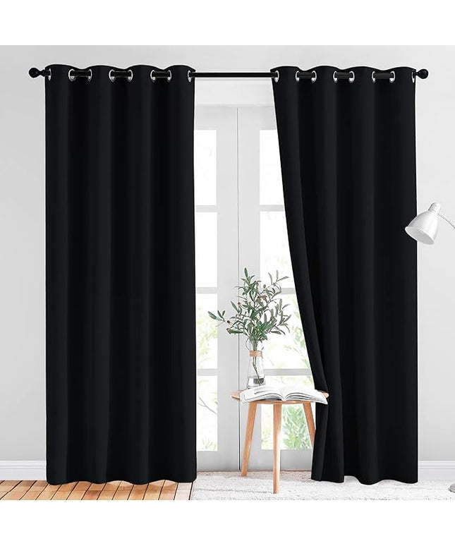 NICETOWN Black Out Curtains for Bedroom 84 inches Long - Light Reducing Thermal Insulated Solid Grommet Curtains/Panels/Drapes for Living Room (Set of 2, W52 x L84)