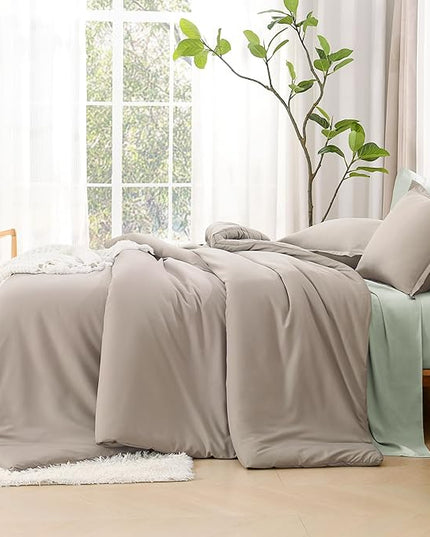 Litanika Oversized King Comforters Oatmeal Super King Size, 3 Pieces Lightweight Solid Bedding Comforter Set, All Season Fluffy Bed Set (120x120In Comforter & 2 Pillowcases)