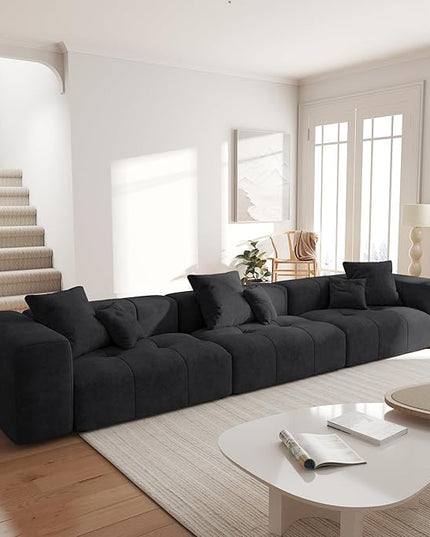 JACH 144 Inch Modular Sofa, Mid Century Modern Extra Deep Corner Seat Couch, 3-Seater Sofas for Living Room, Sectional Couches, Cozy Sofa for Apartment, Living Room (Linen Fabric, Black)