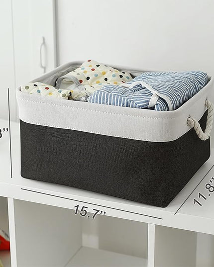 TheWarmHome Storage Basket for Organizing - Large 3 Pack 15.7x11.8x8.3 inch Collapsible Storage Bin for Shelves with Handles Laundry Cube Toy Closet Nursery (Whiet & Black)