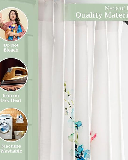 Maison d' Hermine Curtains for Living Room 100% Cotton 84 inch Length One Panel Light Filtering Curtains for Bedroom Windows with Rod and Loop Pockets Drapes (Delphinium White, 50" W x 84" L)