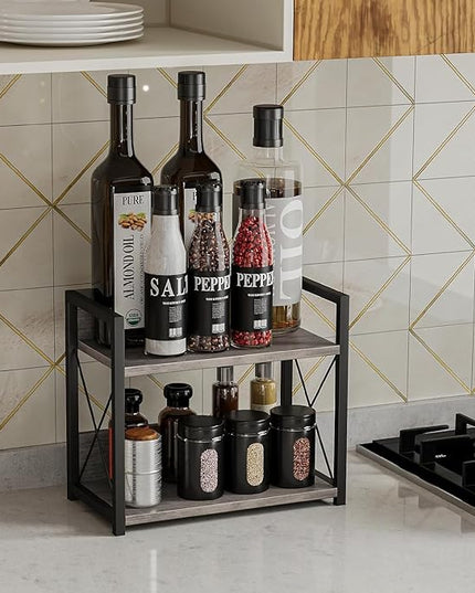 Giikin Countertop Shelf Organizer, 2 Tier Kitchen Spice Rack Organizer for Countertop, Wood Coffee Counter Shelf Organizer for Home (Grey, S)