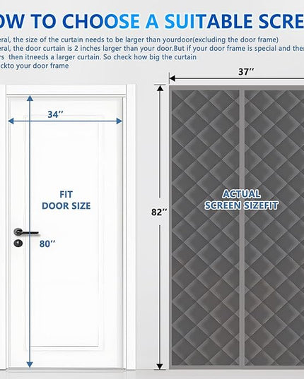 Magnetic Thermal Insulated Door Curtain (Fits Door Size 34" x 80") - Heavy Duty Oxford Soundproof Door Cover, Automatic Close Hands-Free Privacy Screen for Winter, Pet Friendly Draft Stopper