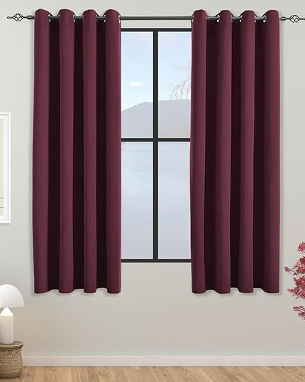 Blackout Curtains for Bedroom Thermal Insulated Light Blocking Room Darkening Curtains Solid Grommet Window Drapes for Living Room, Set of 2 Curtain Panels 52 W x 63 L inch Long Wine