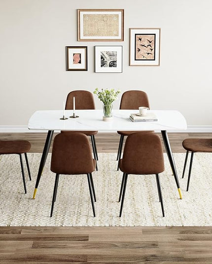 Dining Table Set for 6 with Chairs, Sintered Stone Kitchen Table Top and Modern Chairs Set of 6 for Kitchen Dining Room