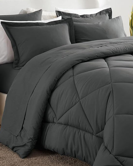 CozyLux California King Comforter Set Dark Grey - Cal King Bed in a Bag 7 Pieces, Luxury Soft Bed Set for All Seasons, Bedding Set with Down Alternative Comforter, Sheets, Pillowcases & Shams