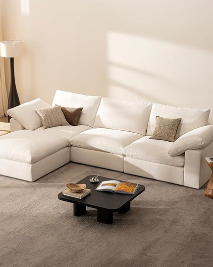 Cloud Couch Oversized Modular Sectional Sofa True Relax Comfy Couches Wide&Deep Seat Sofas for Living Room Metal Frame Furniture Sets, 3 Seater with Ottoman L Shaped 110.2" Width
