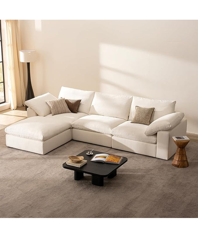 Cloud Couch Oversized Modular Sectional Sofa True Relax Comfy Couches Wide&Deep Seat Sofas for Living Room Metal Frame Furniture Sets, 3 Seater with Ottoman L Shaped 110.2" Width