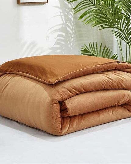 Luxlovery Pumpkin Velvet Comforter Set Full Rust Flannel Bedding Comforter Set Full Size Terracotta Warm Thick Winter Blanket Quilts Dusty Burnt Orange 3 Piece Bedding Set for Women Men