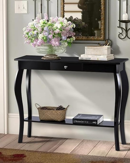 ChooChoo Narrow Console Table with Drawer, Chic Accent Sofa Table, Entryway Table, Black