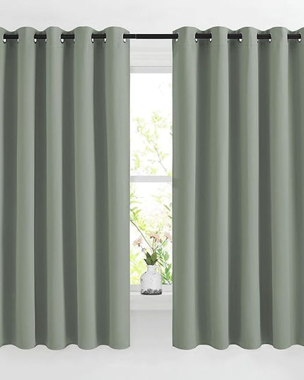 NICETOWN 66 inch Sage Green Curtains for Bedroom, Blackout Curtains Thermal Window Treatment Energy Saving Solid Grommet Sound Reducing Drapes for Living Room, 2 Panels, W66 x L66