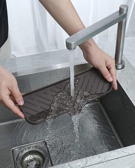 Silicone Bathroom Soap Dishes with Drain Spout-Bathroom and Kitchen Sink Organizer,Sponge Holder,Dish Soap Tray,Perfect for Dispenser,Scrubber,Bottle,Cup on Sink or Counter-Coffee 12"×4"