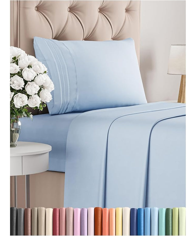 Twin Size 3 Piece Sheet Set - Comfy Breathable & Cooling Bed Sheets Set - Hotel Luxury Bedding for Women, Men, Kids, Teens, Boys & Girls - Deep Pockets, Ultra-Soft, Wrinkle Free - Oeko-Tex - Sky Blue