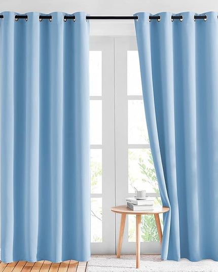 NICETOWN Sky Blue Blackout Curtains - Home Decor Window Treatment Ring Top Blackout Draperies Curtains for Living Room (2 Panels, 52 by 84, Blue)