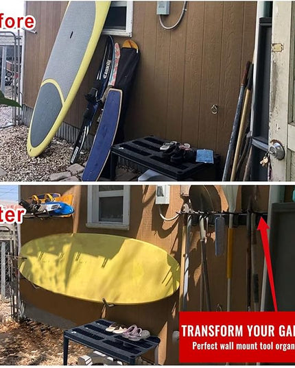 Garage Tool Organizer Wall Mount - Heavy Duty 48" Storage Rack with 6 Adjustable Hooks, Holds 350lbs, Garden Tool Hanger for Shed Organization