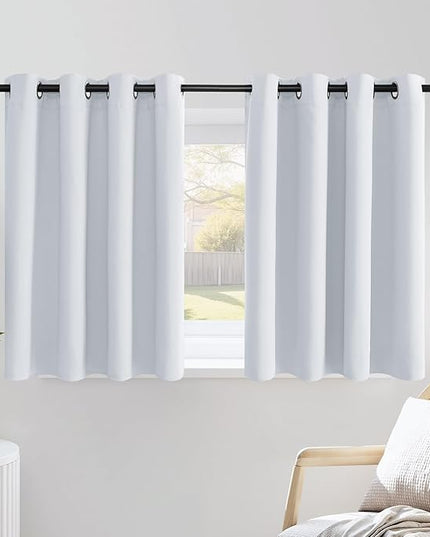 NICETOWN Greyish White Kitchen Curtains 36 inches Long, Window Treatments Thermal Insulated Grommet Room Darkening for Bedroom, 2 Panels, W52 x L36