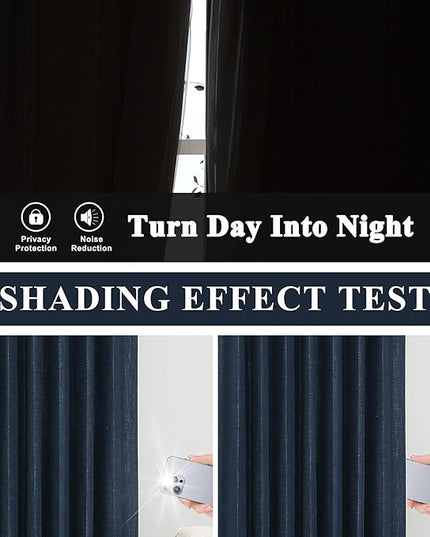 Vision Home Navy Blue Pinch Pleated Full Blackout Curtains Linen Blended Room Darkening Curtain Panels 112 inch for Living Room Bedroom Thermal Insulated Pinch Pleat Drapes with Hooks 40" Wx112 Lx2