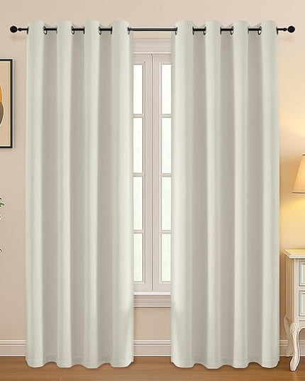 Simplebrand Natural Curtains for Bedroom Living Room 72 Inches Long 2 Panels Set, Room Darkening Thermal Insulated Curtains & Drapes, Solid Grommet Noise Reducing Window Treatment, W50 x L72 Inch