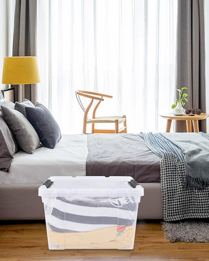 50 Quart Clear Storage Containers with Lid/Wheels, Large Rolling Stackable Box, 4 Packs