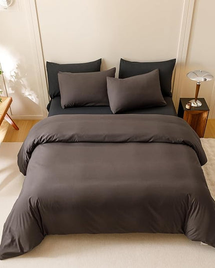 CLOTHKNOW Brown Comforter Set Full Size 3Pcs Dark Brown Bedding Comforter Sets Solid Color Comforter Men Women Comforter All Season Lightweight Bed Set Full Size