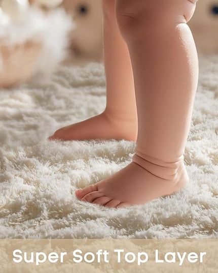 Ophanie Round Rugs 3Ft Ivory Circle Area Rug,Christmas Room Decor, Aesthetic Nursery Bedroom Carpet, Fluffy Fuzzy Plush Soft Shaggy Cream Living Room Rugs for Kids Boys Girls Teen Baby Home, Dorm
