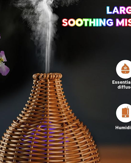 Boho Essential Oil Diffuser for Home Rattan Weaving with Remote Control, 100mL 7 Changing Color Lights Ultrasonic Aroma Humidifier, Noiseless Auto-Off Sleep Mode for Bedroom Office Workout
