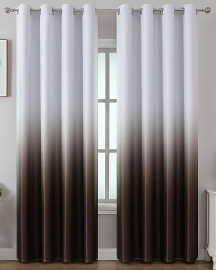 Estelar Textiler Room Darkening Brown and Greyish White Ombre Blackout Curtains for Bedroom, Energy Saving Gradient Color Thermal Insulated Grommet Drapes for Living Room (Set of 2, 52x108 Inch)