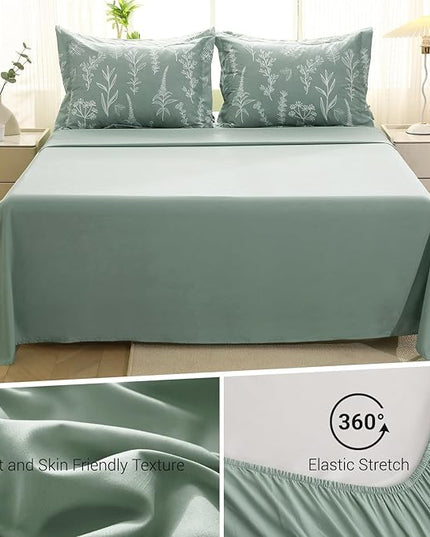MUXHOMO Twin Comforter Set, Sage Green Elegant Floral Print Bed in a Bag 5 Pieces, Ultra Soft & Breathable Reversible Botanical Pattern Bedding Set with Comforter, Sheets, Pillowcases, and Shams