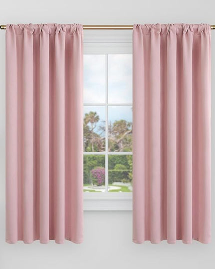 BGment Baby Pink Blackout Curtains 60 Inches Long for Girls Room - 34 x 60 inch Curtains Thermal Insulated Room Darkening Soundproof Rod Pocket and Back Tab Drapes for Bedroom, 2 Window Panels Set