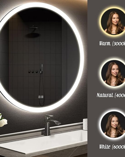 APRILSOUL 44 Inch Round LED Bathroom Vanity Mirror with Front and Backlit, Led Mirror with Anti-Fog, 3 Colors and Dimmable Light