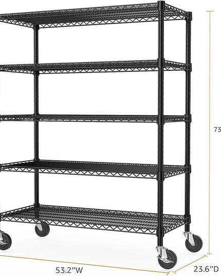 Garage Shelving 5 Tier Industrial Metal Shelving Units for Commercial, Basement, Pantry, Warehouse, School, Black Heavy Duty Easy Assembly 23.6" D x 53.2" W x 73.6" H