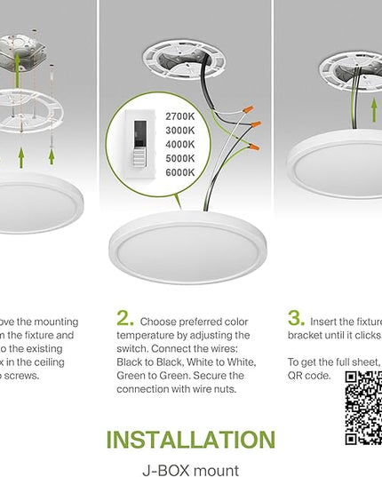 ASD LED 12" Round Flush Mount Ceiling Light Fixture, Low Profile Surface Lighting | 5CCT, Dimmable, Ultra-Thin, ETL Listed | 24W 2000LM 2700-6000K 100-277V | Kitchen, Hallway Lamp | White, 4 Pack