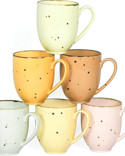 Coffee Mugs Set Of 6, 14 Oz Large Handle Heavy Duty Cups - Microwave Dishwasher Safe - Latte, Cappuccino, Tea, Cocoa, Mocha - Men, Women, Home Office Daily Use, Blossom Assorted Colors