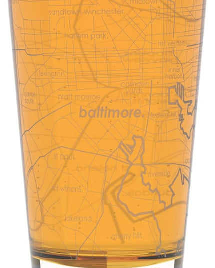 Well Told Engraved Baltimore Maryland Map Pint Glass, Etched Beer Gift (16 oz, Clear) City Map Pint, Custom City Glassware, Gifts For Beer Lovers