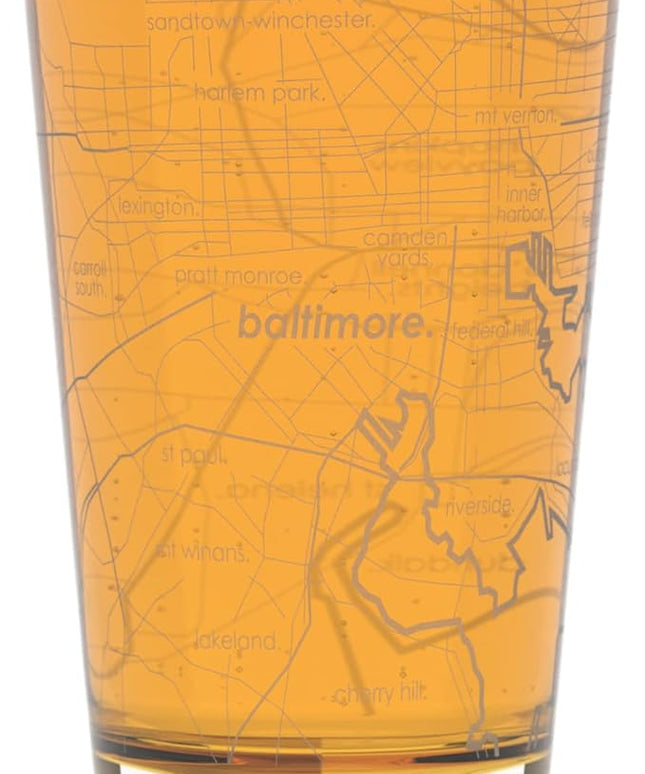 Well Told Engraved Baltimore Maryland Map Pint Glass, Etched Beer Gift (16 oz, Clear) City Map Pint, Custom City Glassware, Gifts For Beer Lovers