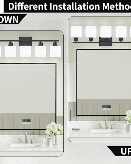 5-Light Black Bathroom Vanity Light, Black Vanity Light with Milky White Frosted Glass Shades, Modern Vanity Light Fixture for Bathroom Mirror, Bedroom, Living Room, Hallway, Vanity Table, E26 Base