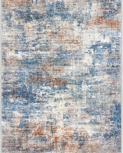 IOHOUZE Small Abstract Area Rug 2x3 Ft Entryway Rugs Washable Door Mat Indoor Entrance, Rubber Backed Throw Rugs, Printed Faux Wool Non Slip Floor Carpet for Foyer Front Door Sink, Blue Rust