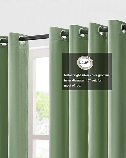 BULBUL Color Block Window Curtains Panels 108 inches Long Sage Green Ivory Velvet Farmhouse Drapes for Bedroom Living Room Darkening Treatment with Grommet Set of 2