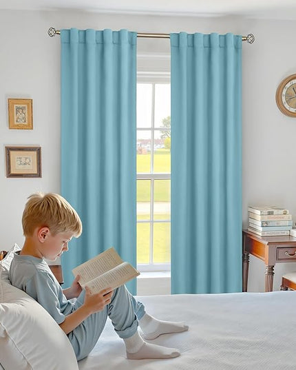 BGment Aqua Blackout Curtains 84 Inch Length 2 Panels for Bedroom - Rod Pocket and Back Tab Blackout Curtains Thermal Insulated Room Darkening Curtains for Living Room, (Each 38 x 84 Inch, Aqua)