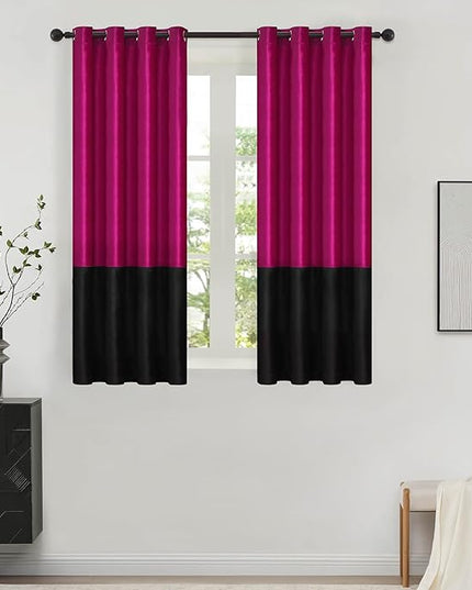 BULBUL Color Block Window Curtains Panels 63 inches Long Hot Pink Black Velvet Farmhouse Drapes for Bedroom Living Room Darkening Treatment with Grommet Set of 2