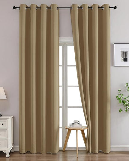 Simplebrand Taupe Curtains for Bedroom Living Room 96 Inches Long 2 Panels Set, Room Darkening Thermal Insulated Curtains & Drapes, Solid Grommet Noise Reducing Window Treatment, W50 x L96 Inch