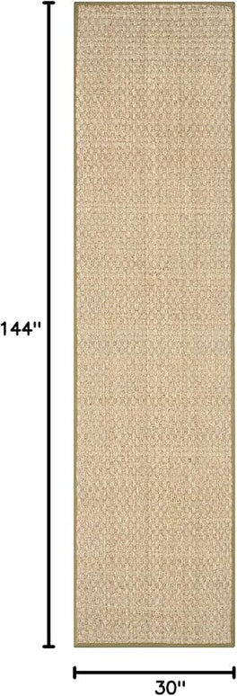SAFAVIEH Natural Fiber Collection Runner Rug - 2'6" x 12', Natural & Olive Green, Seagrass, Basketweave Pattern with Border (NF114G)
