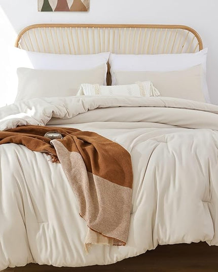 ROSGONIA Oversized King Comforter Beige, 3pcs(1 Boho Comforter & 2 Pillowcases) Soft Lightweight Oversized King Size Comforter Sets All Season Bedding
