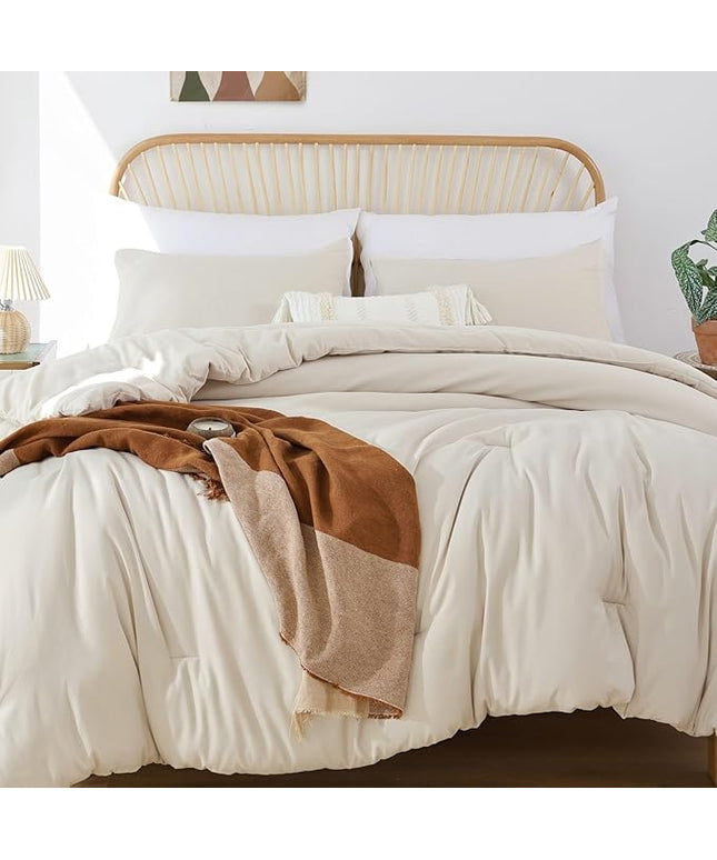 ROSGONIA Oversized Queen Comforter Beige, 3pcs (1 Comforter & 2 Pillowcases) Lightweight Oversized Queen Comforter Sets Bedding Blanket Quilts