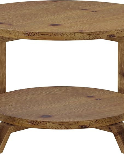 Tribesigns 30" Solid Wood Coffee Table, Round Small Coffee Table with 2-Tier Storage for Living Room, Farmhouse Brown Round Solid Wood Accent, Circle Center Furniture with Natural Texture Design