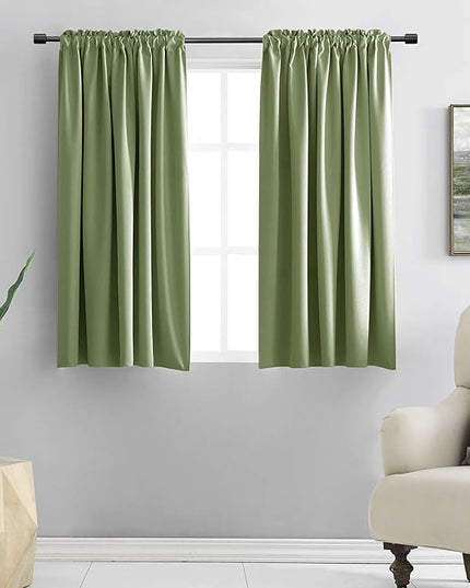 DONREN Sage Green Blackout Curtains for Kitchen - Room Darkening Curtain Drapes with Rod Pocket (42 Inch Width x 54 Inch Length,2 Panels)