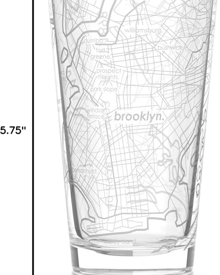 Well Told Engraved Brooklyn New York Map Pint Glass, Etched Beer Gift (16 oz, Clear) City Map Pint, Custom City Glassware, Gifts For Beer Lovers